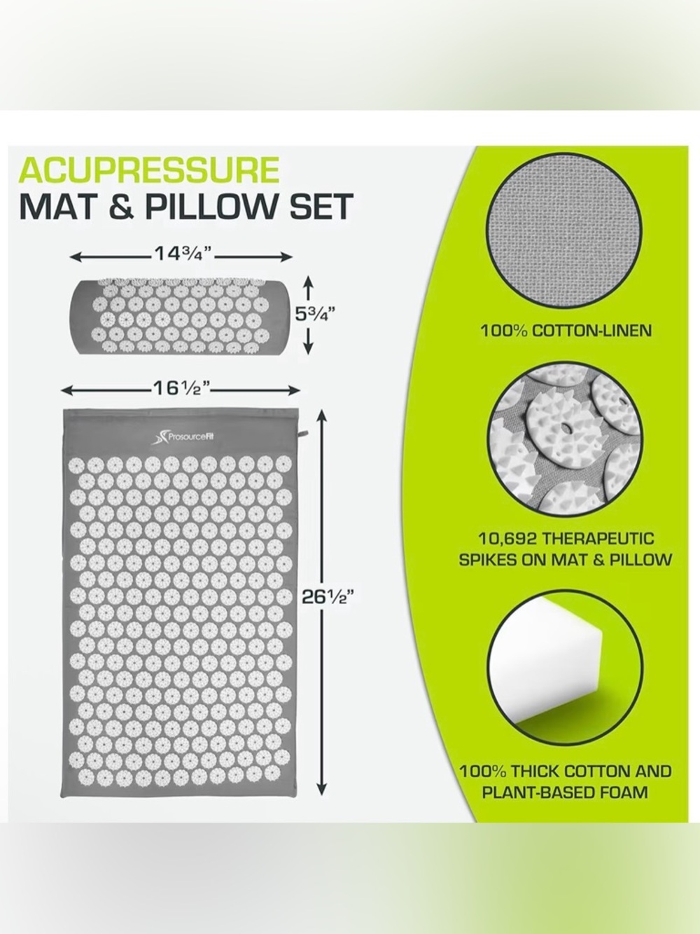 Acupressure Mat & Pillow Set - Gray/White